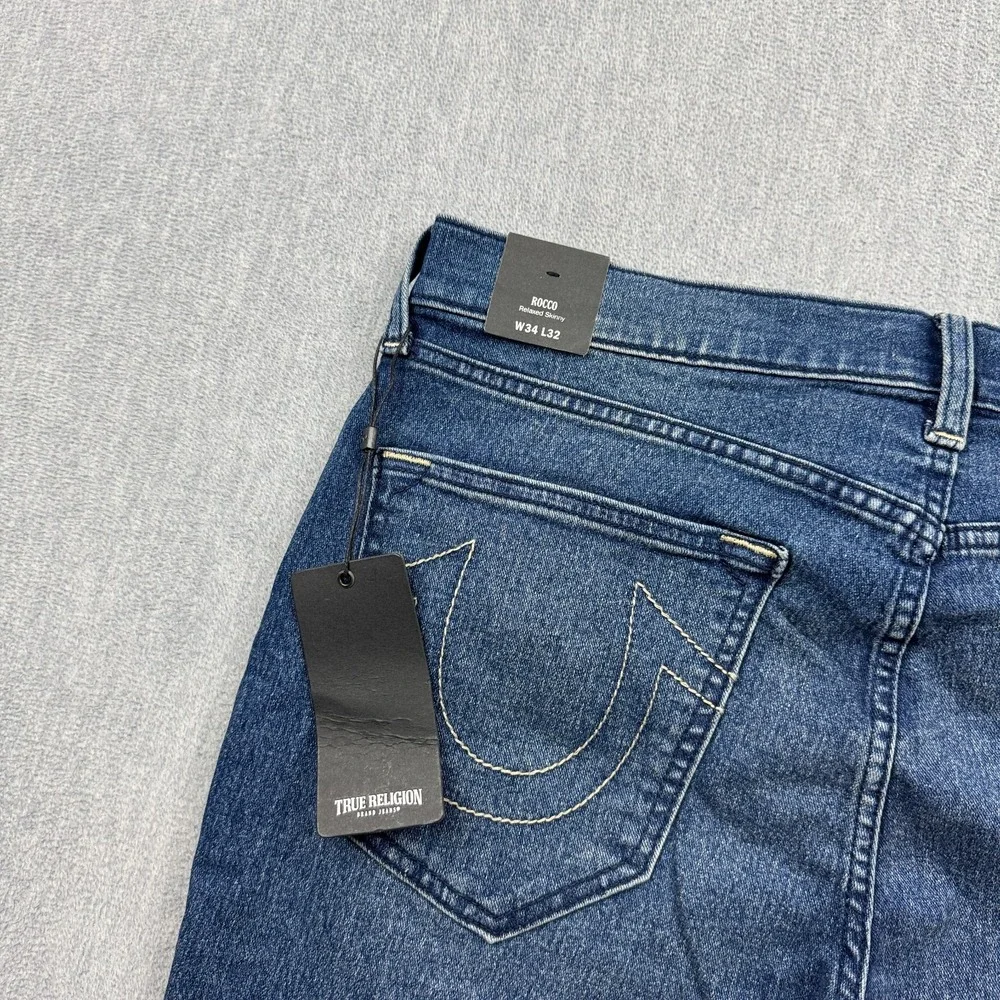 True Religion Jeans Mens 34x31 Rocco Moto Skinny Denim Pants Relaxed Casual NWT